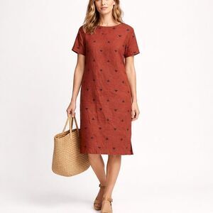Bridge & Burn Hemp Shift Dress S Orange Brown Coastal Grandma